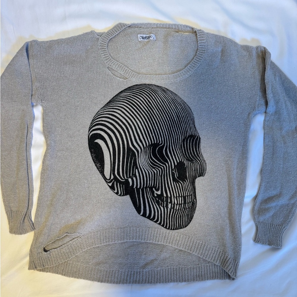 Lauren Moshi Gray Sweater with Black Skull Design